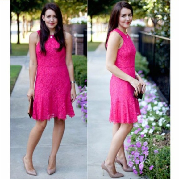 Shoshanna Hot Pink Lace Mini Sleeveless Dress Size 8 - Picture 1 of 14